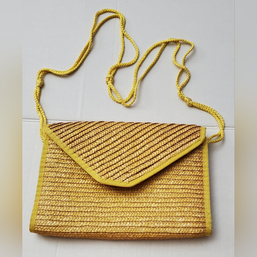 Yellow Vintage Straw Clutch Purse**Fully Lined**